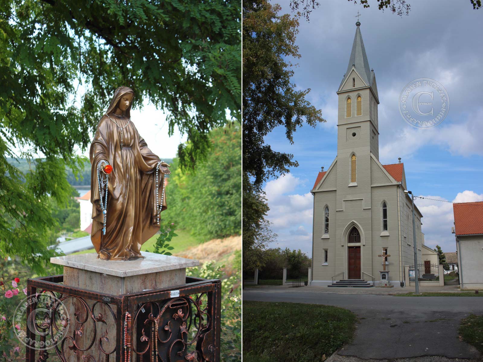 tour guide:Statue of the Blessed Virgin Mary on 'Calvary' & St. Josephs church in Dalj